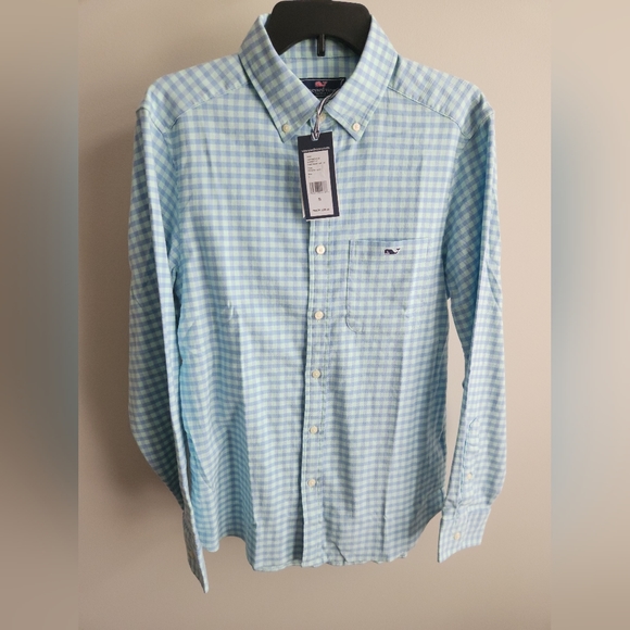 NWT Vineyard Vines Island Twill Gingham Button Down Shirt Crystal Blue - Small - Picture 4 of 6